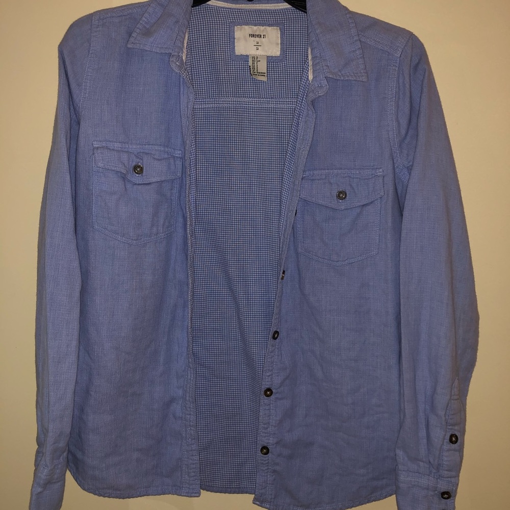 True blue chambray denim button up long sleeve